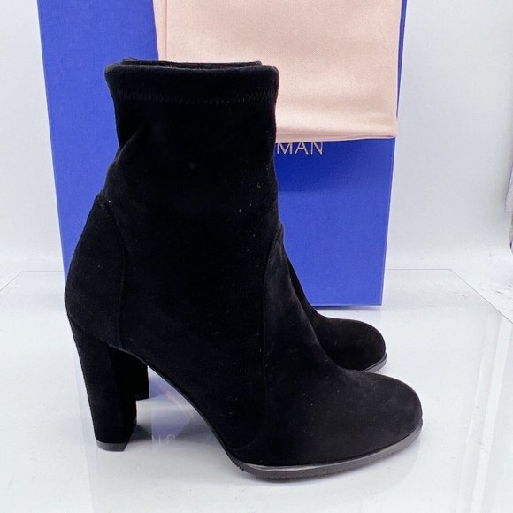 Stuart Weitzman Womens Highland Bootie Heeled Black Stretch Suede EU 35.5/ US 5 - Picture 4 of 11